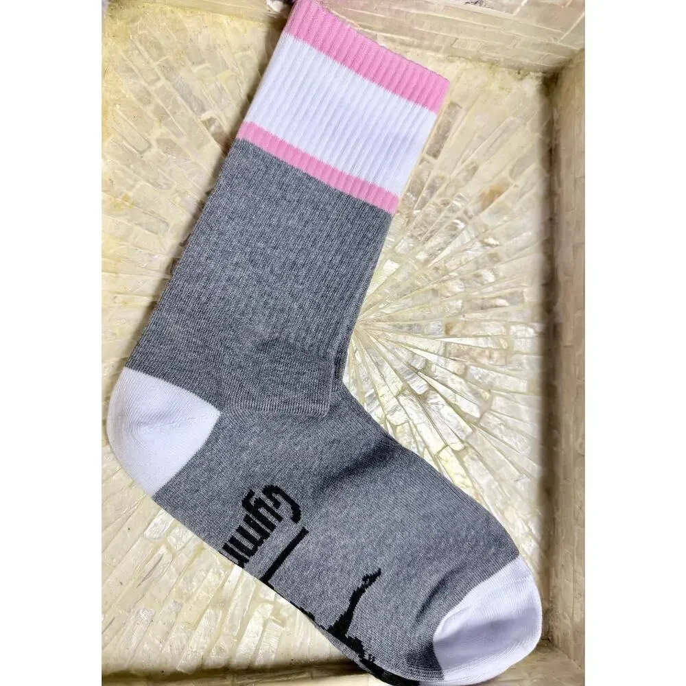 Just a Girl Who Loves Gymnastics Crew Socks Size 5-11 Pink Gray